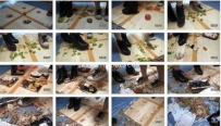 21528 D-08两位女学生帆布鞋坡跟鞋踩踏多种食物